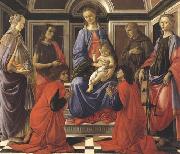 Madonna enthroned with Child and Saints (Mary Magdalene,John the Baptist,Cosmas and Damien,Sts Francis and Catherine of Alexandria), Sandro Botticelli